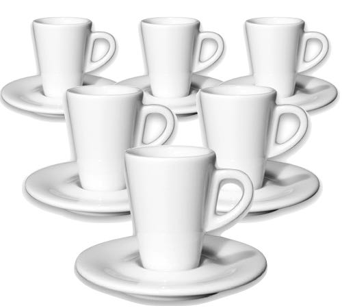 6 chávenas de café expresso e 6 pires de 7 cl, porcelana, coleção Speciale Degustazione – Ancap.