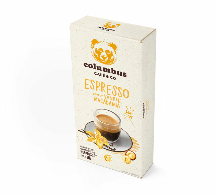 10 cápsulas compatibles con Nespresso* Original, sabor vainilla y macadamia. COLUMBUS CAFE & CO.