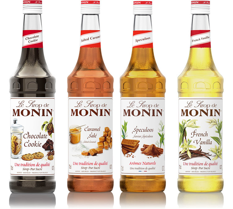 Monin szirupok kóstolócsomag (karamell, vanília, speculoos, csokoládés keksz) – 4 x 70 cl