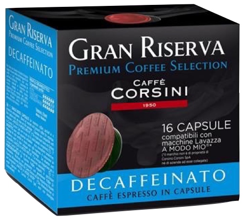 16 kapsler, A Modo Mio®-kompatible, Gran Riserva Decaffeinato - Corsini