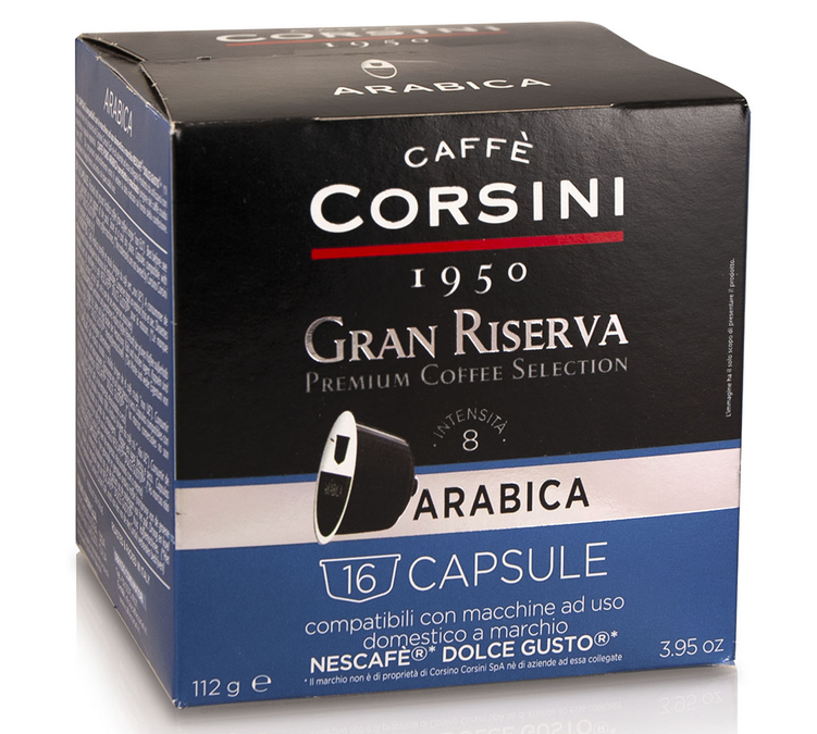16 cápsulas compatibles con Nescafé* Dolce Gusto* Gran Riserva Arabica – CORSINI