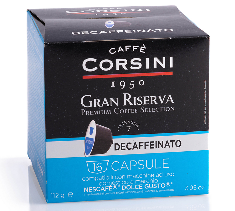 16 cápsulas compatibles con Nescafé* Dolce Gusto* Gran Riserva Descafeinado – CORSINI