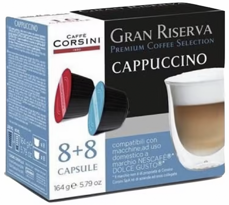 16 kapsułek kompatybilnych z systemem Nescafé* Dolce Gusto* – smak Cappuccino – CORSINI.