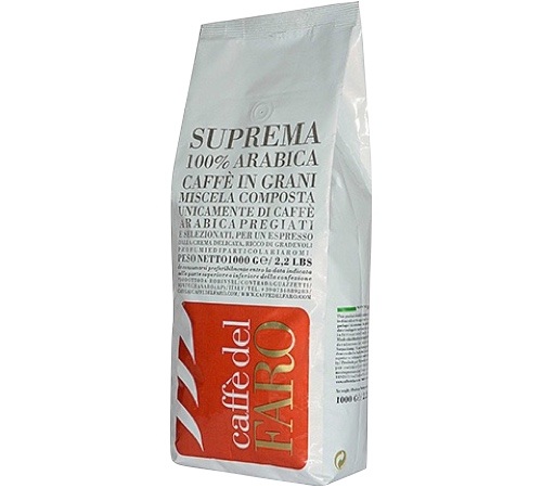 1 kg – skrudintos kavos pupelės – „Suprema 100 % Arabica“ – „CAFFÈ DEL FARO“