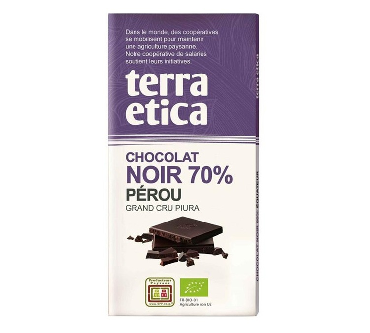 Tabliczka gorzkiej czekolady 70% z kakao z Peru, produkt ekologiczny - 100 g - TERRA ETICA.