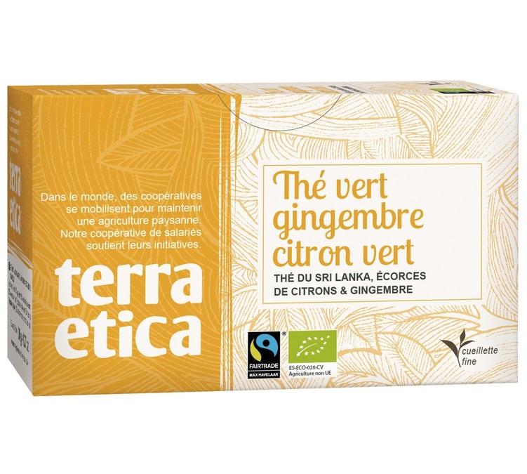 Organic & Fair Trade Ginger Lime Green Tea - 20 tea bags - Terra Etica