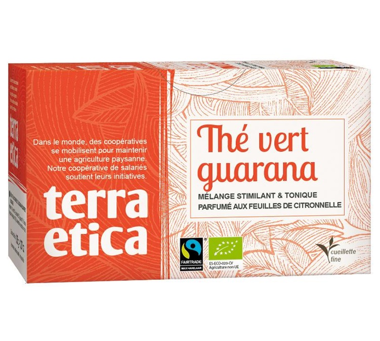 Bio- und Fairtrade-Grüntee mit Guarana und Zitronengras – 20 Teebeutel – Terra Etica
