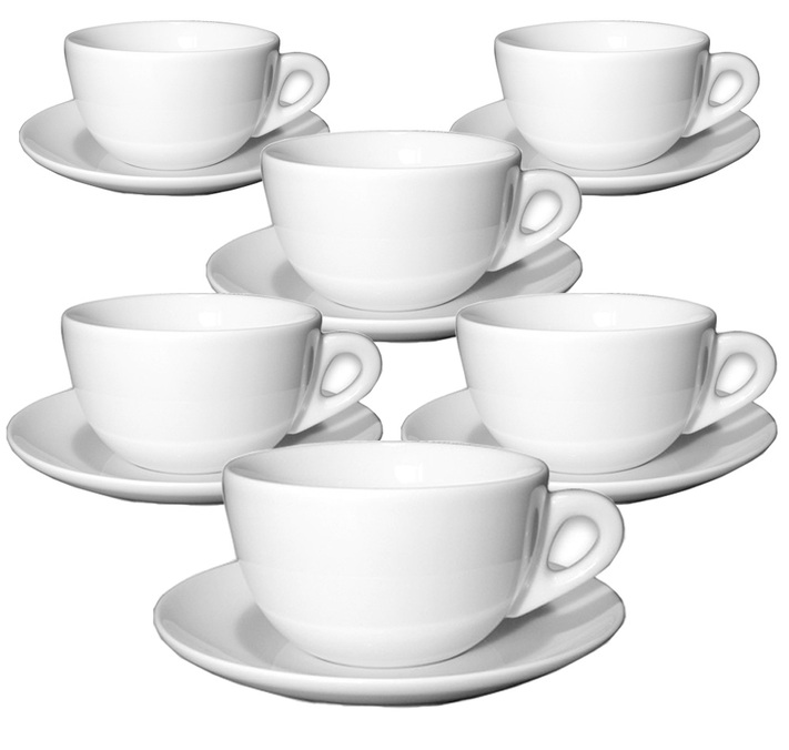6 chávenas de café latte e respetivos pires de porcelana, modelo Verona, 36 cl – Ancap.
