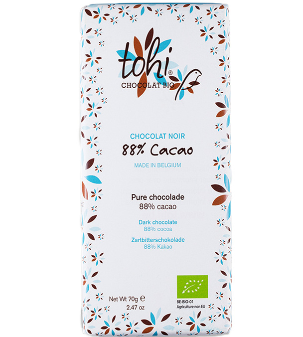 Tavoletta di cioccolato fondente 88% cacao biologico - 70 g - TOHI