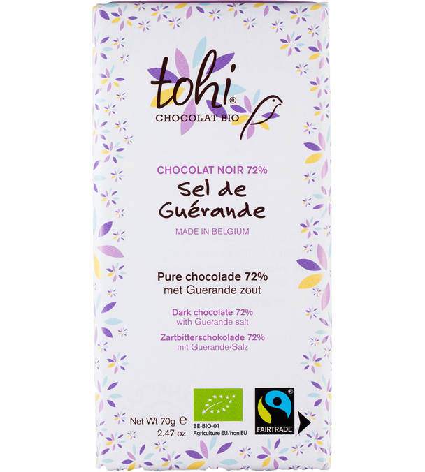 Pure chocoladetablet met 74% cacao en zeezoutvlokken - 70 g - TOHI