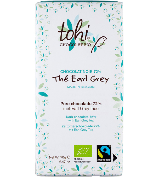 Tableta de chocolate negro con 74 % de cacao y sabor a té Earl Grey ecológico – 70 g – TOHI.