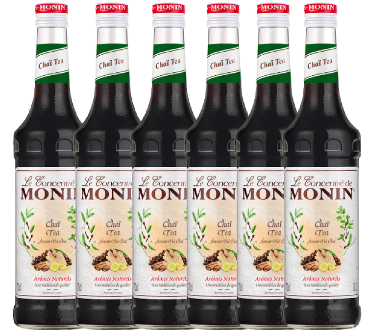 6 unidades de jarabe de té chai, 70 cl, marca MONIN, para uso profesional.