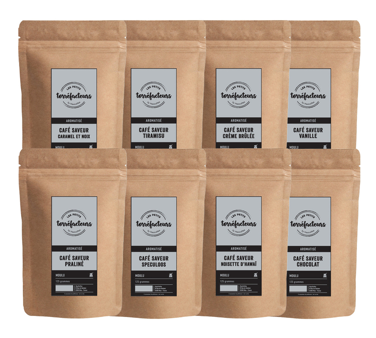8 x 125 g - Café molido - Pack de degustación de cafés aromatizados - LES PETITS TORRÉFACTEURS