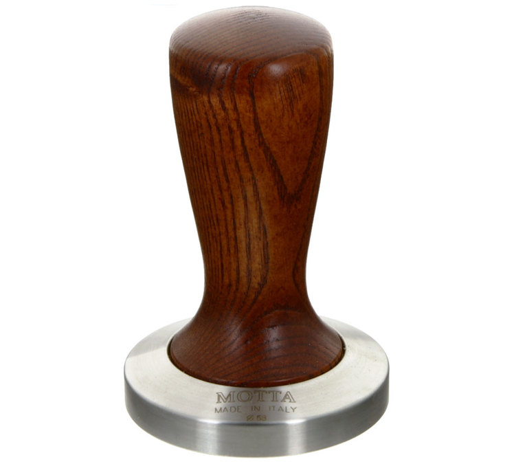 Tamper do kawy Motta, średnica 58 mm, podstawa ze stali i uchwyt z drewna.