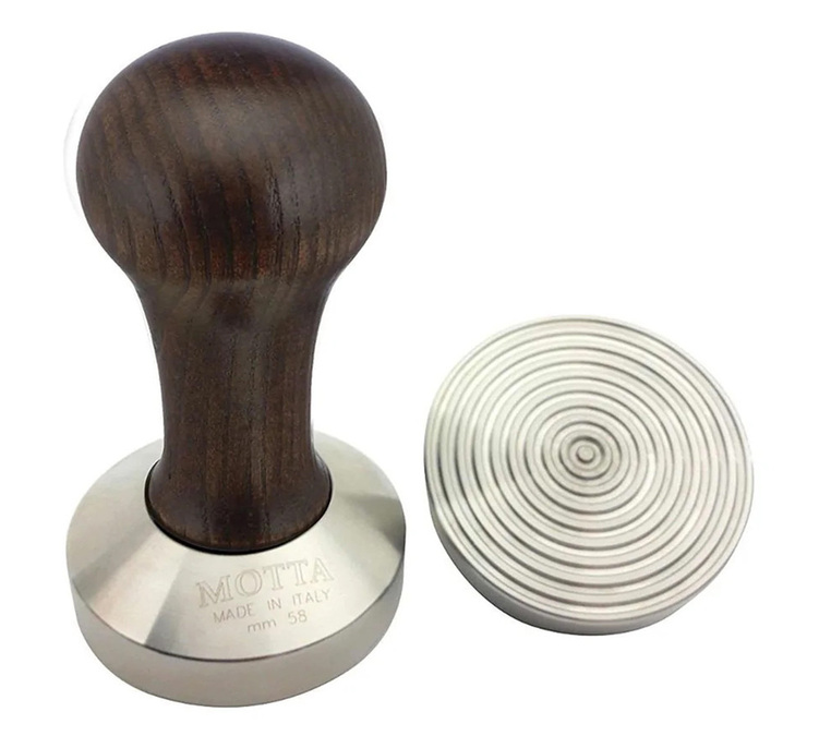 Tamper café MOTTA Base effet vagues 58 mm et manche en bois