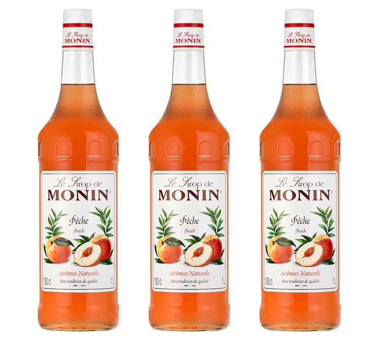 Σετ με 3 σιρόπια Monin για επαγγελματική χρήση – Γεύση ροδάκινο – 3 x 1 λίτρο.