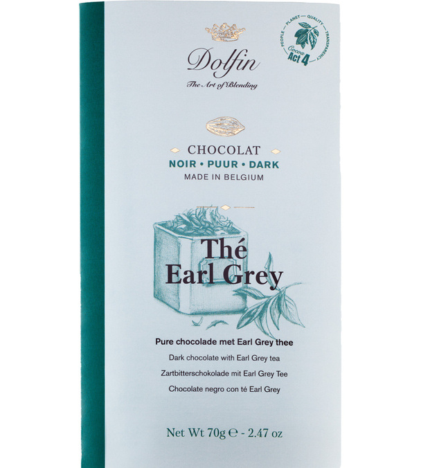 Fekete csokoládé tábla, 60%-os kakaótartalommal, Earl Grey teával – 70 g – DOLFIN