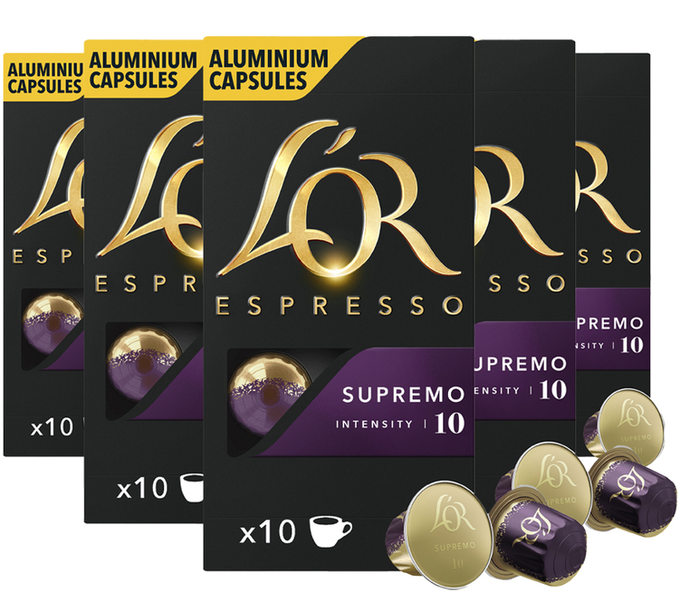 50 kapsułek kompatybilnych z systemem Nespresso* Original, mieszanka Espresso Supremo – L'OR ESPRESSO.