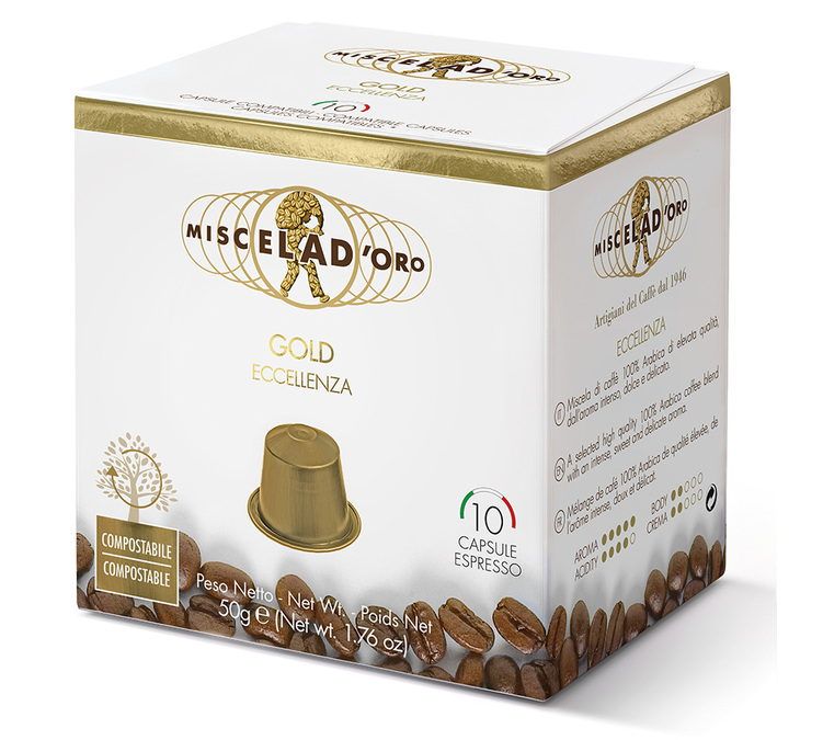10 Kapseln, kompatibel mit Nespresso* Original, Gold Excellence – MISCELA D'ORO
