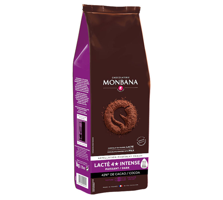 Bebida láctea de chocolate en polvo, sabor intenso, 4 estrellas - MONBANA, 1 kg (a granel).
