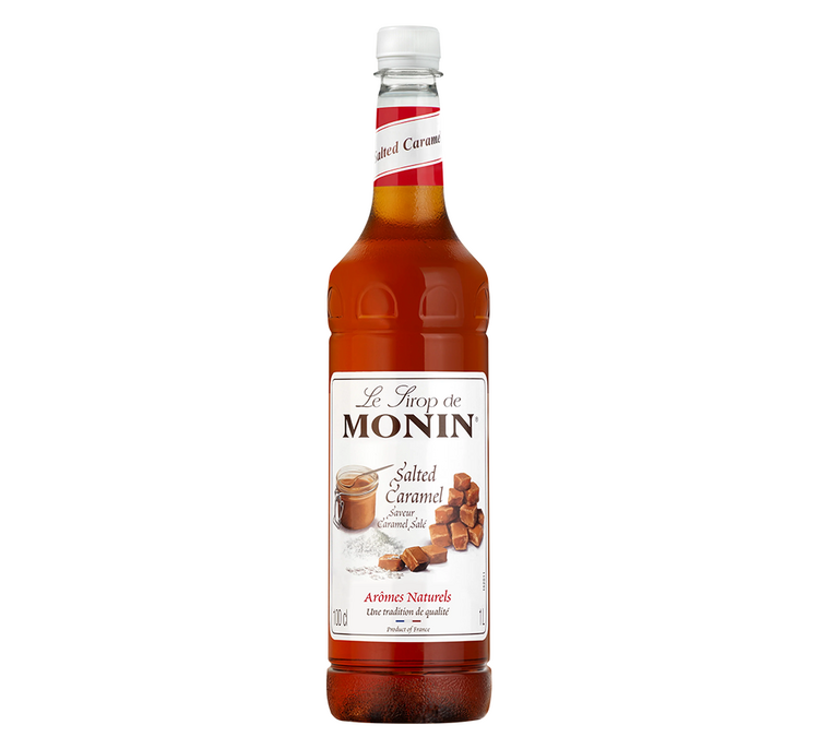 Monin-siirappi, suolainen karamelli – muovipullo – 1 litra.