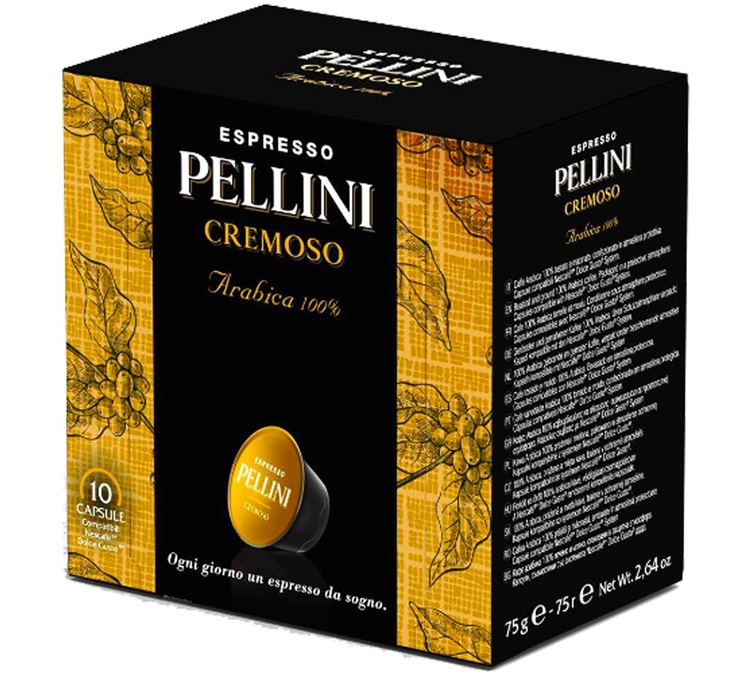 10 „PELLINI“ kapsulių, skirtų „Nescafé* Dolce Gusto* Cremoso“ kavos aparatams.