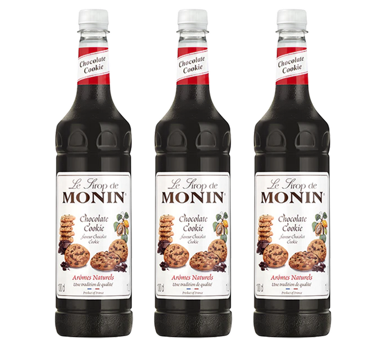 Jarabe sabor chocolate y galleta, botella de plástico para uso profesional, 3 unidades de 1 litro - MONIN.