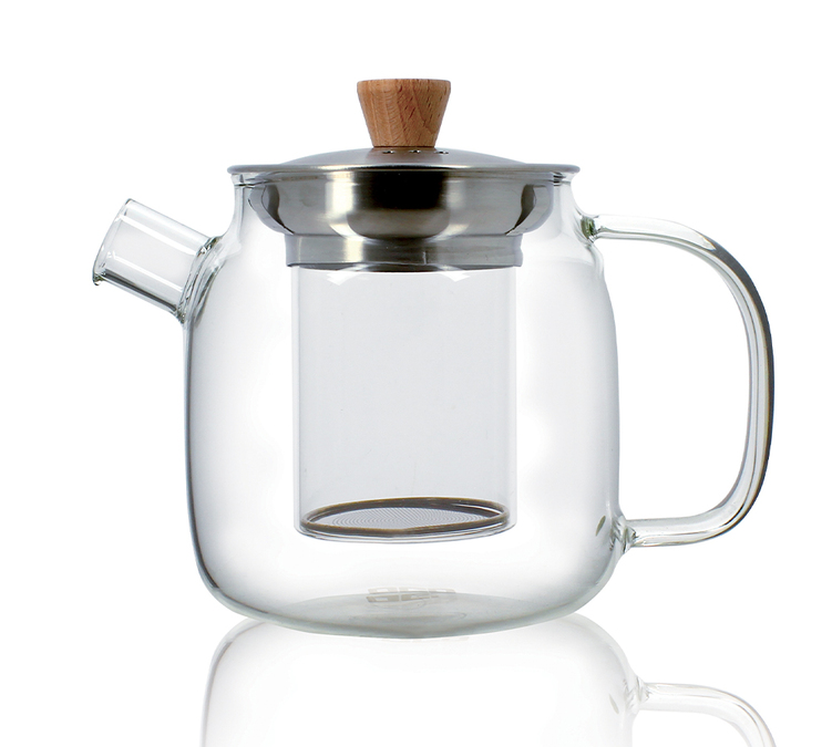 Tetera de vidrio con tapa de acero inoxidable, marca OGO Living, capacidad de 55 cl.