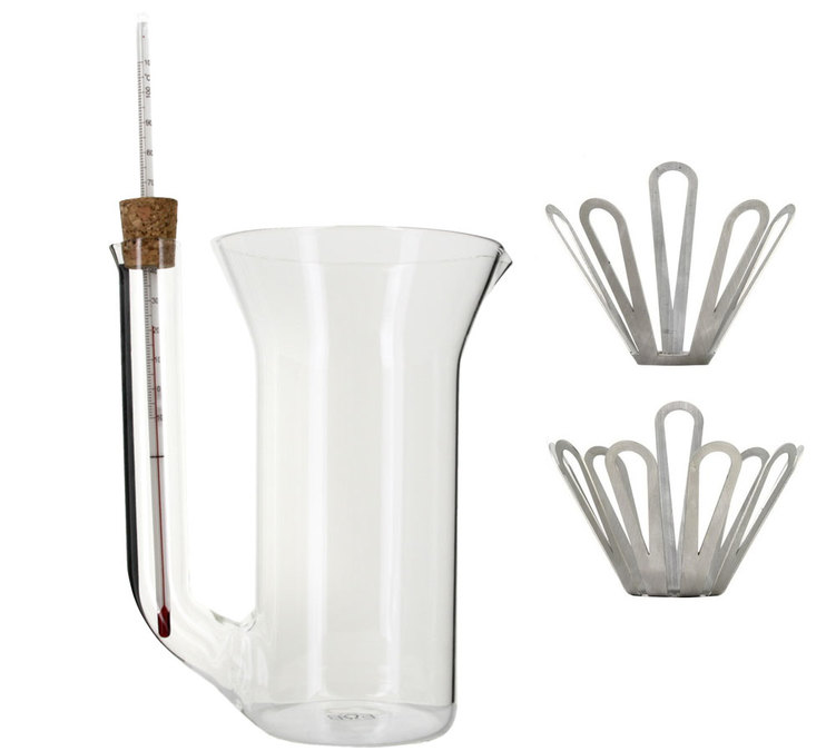 Jarra de vidrio E&B + termómetro y soporte para filtro Kalita, filtro y dispositivo para preparar café por goteo.