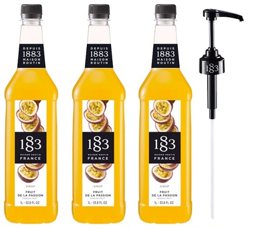 Passionsfruktsirap för professionellt bruk – plastflaska – 3 x 1 liter + doseringspump – 1883 ROUTIN.