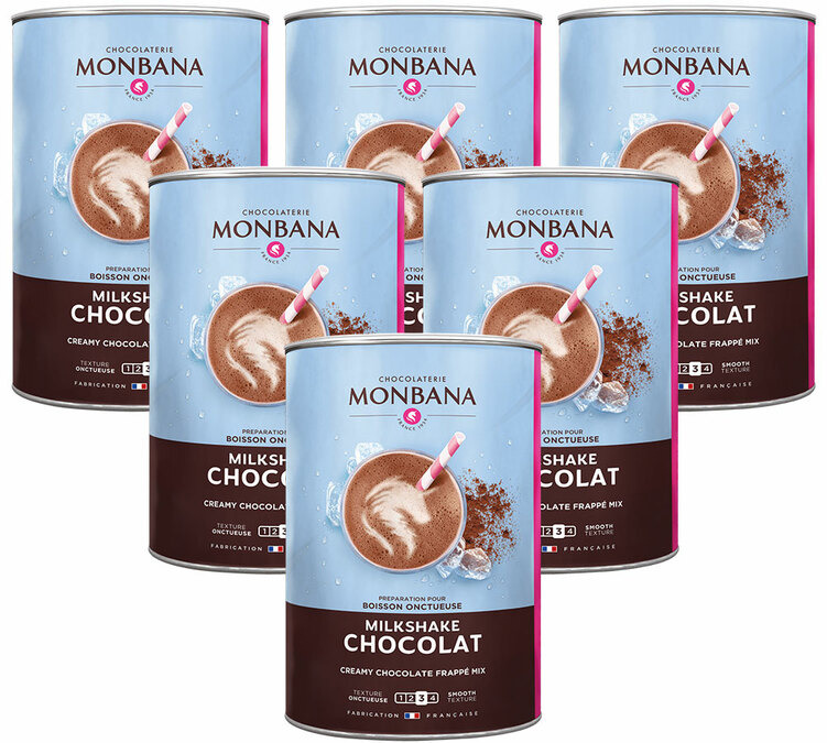 Confezione da 6 barattoli di preparato per milkshake al cioccolato, 6 x 1 kg - Monbana