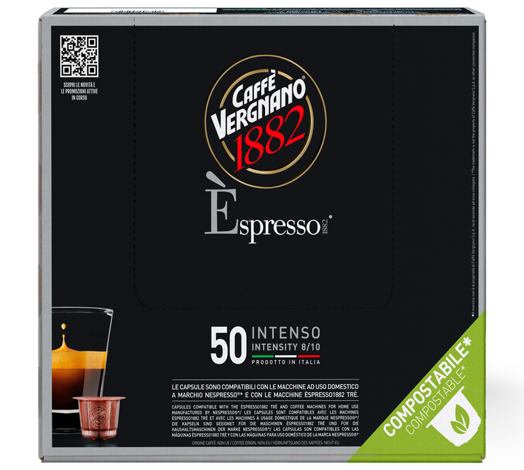 50 κάψουλες, συμβατές με μηχανές Nespresso* Original, γεύση Espresso Intenso - CAFFE VERGNANO