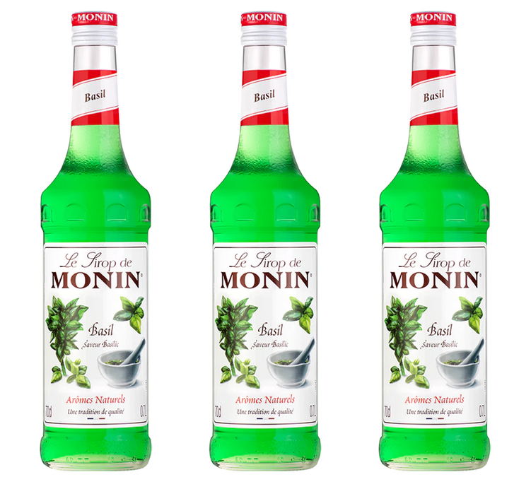 Confezione di sciroppi al basilico per uso professionale, 3 bottiglie da 70 cl - MONIN.