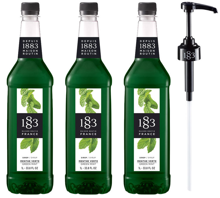 Sirapspaket för proffs Grön Mynta - Plastflaska - 3 x 1L + Doseringspump - 1883 ROUTIN