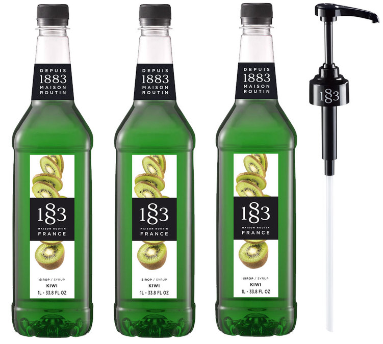 Set siroop Kiwi voor professionals - Plastic Fles - 3 x 1L + Doseerpomp - 1883 ROUTIN