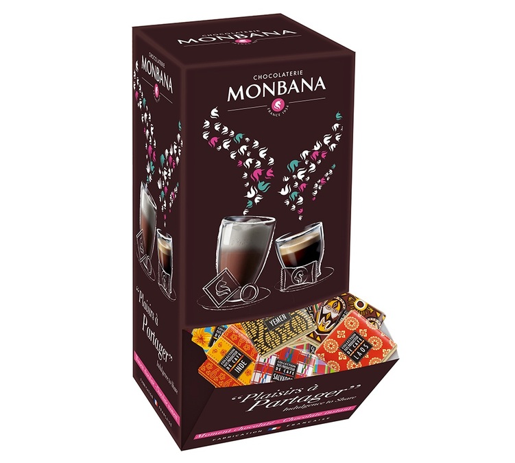 Spenderbox mit 200 Zartbitter-Schokoladentäfelchen - Kaffeeproduzierende Länder - Monbana