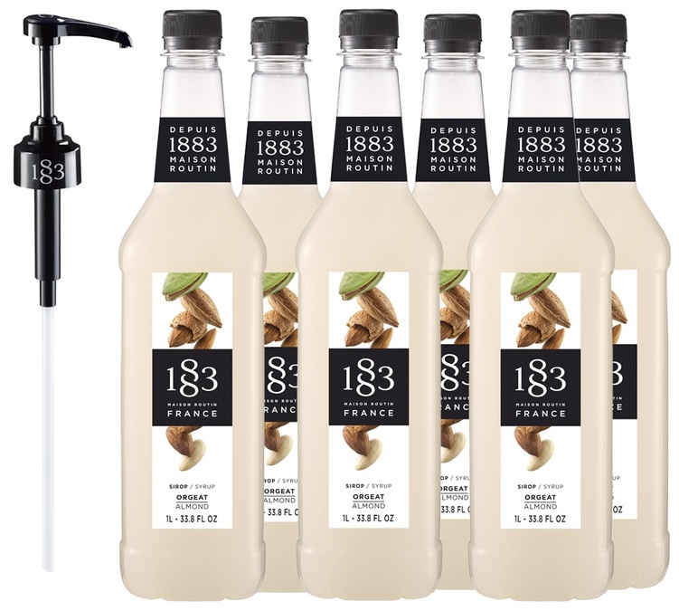 Mandula Szirup Profiknak - Műanyag Palack - 6 x 1L + Adagolópumpa 1883 ROUTIN