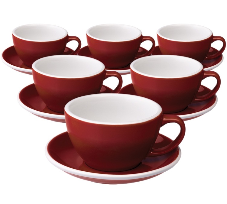 6 Egg Café Latte Koppen en Schotels 30cl Rood - Loveramics