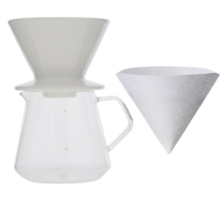 Kit Dripper SCS-04-BR blanco + Jarra de vidrio Kinto 600ml - Slow Coffee Style - Kinto