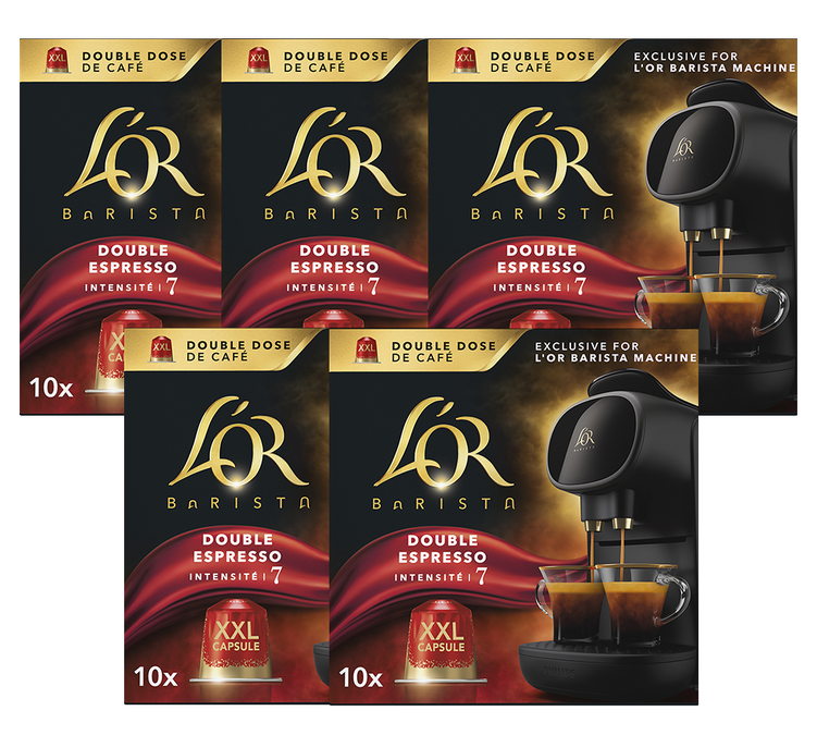50 kapslar, XXL, dubbel espresso – styrka 7 – L’Or Barista.