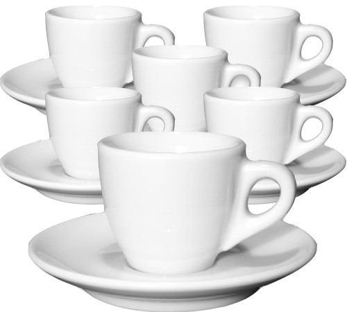 6 chávenas de café expresso e pires de porcelana, 5,5 cl, Palermo - Ancap.