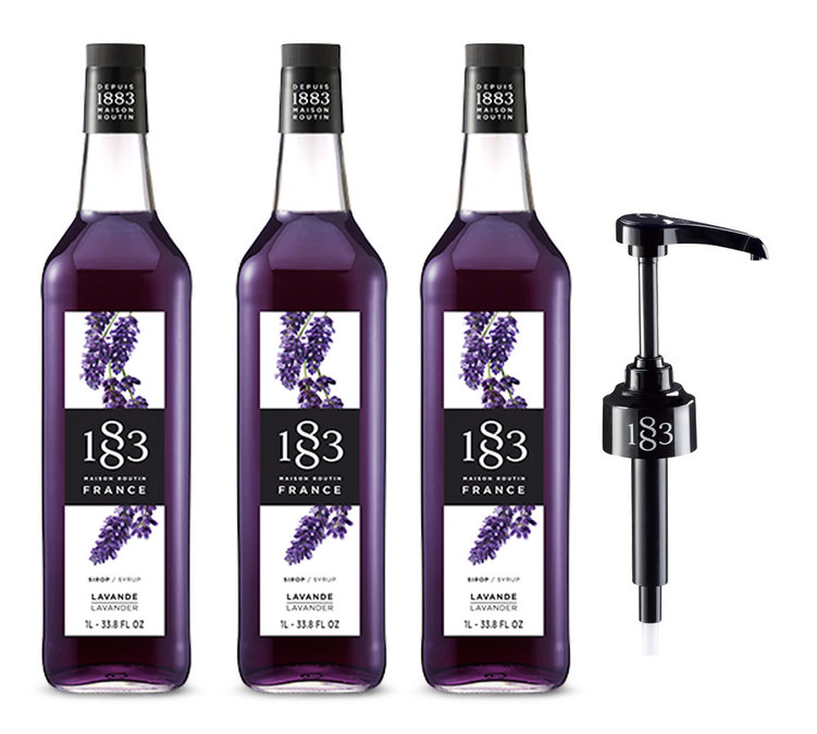 Conjunto de 3 xaropes 1883 Routin com aroma de lavanda – Garrafa de plástico – 3 x 1 litro.