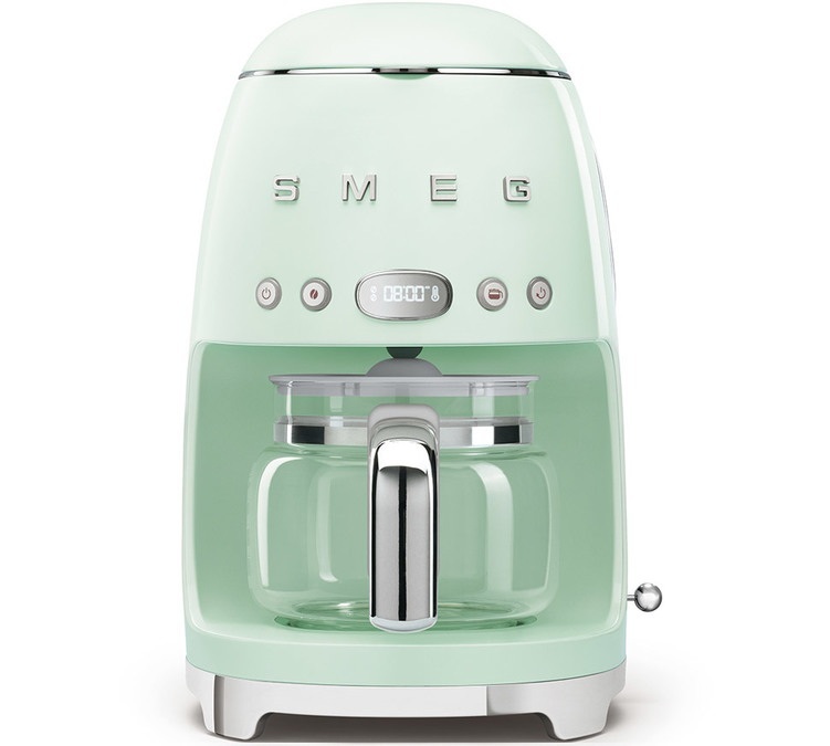 „SMEG“ kavos aparatas su programuojamu filtru – mėtų spalvos, modelis DCF02PGEU + dovanų rinkinys.