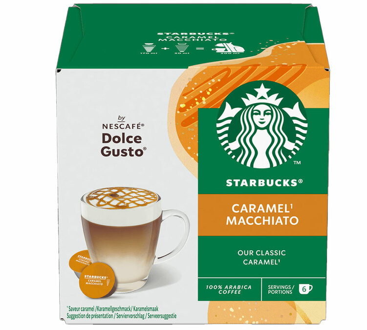 12 cápsulas compatíveis com Nescafé* Dolce Gusto* Latte Macchiato Caramelo – STARBUCKS