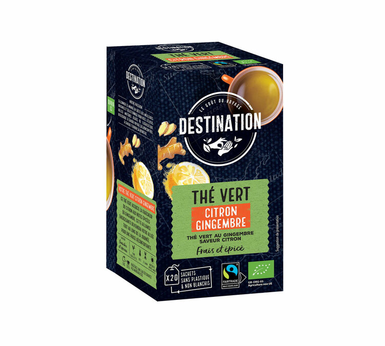 Thé Vert Citron Gingembre Bio & Equitable - 20 sachets - FAIRTRADE - DESTINATION
