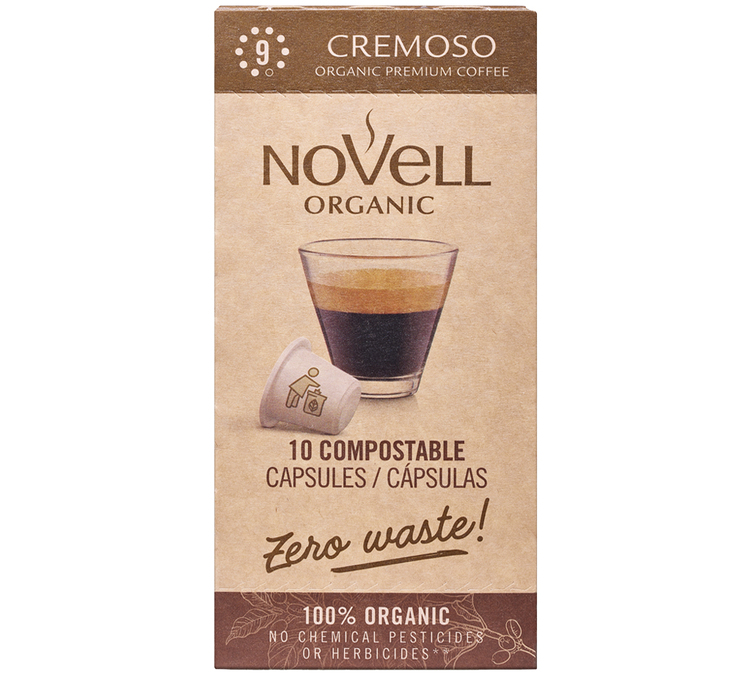 10 kapselia, yhteensopiva Nespresso* Original -laitteiden kanssa, Cremoso Bio – NOVELL