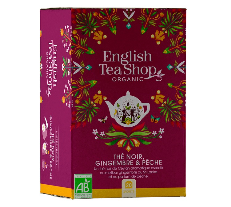 Schwarzer Tee mit Ingwer und Pfirsich, Bio – 20 Teebeutel – ENGLISH TEA SHOP