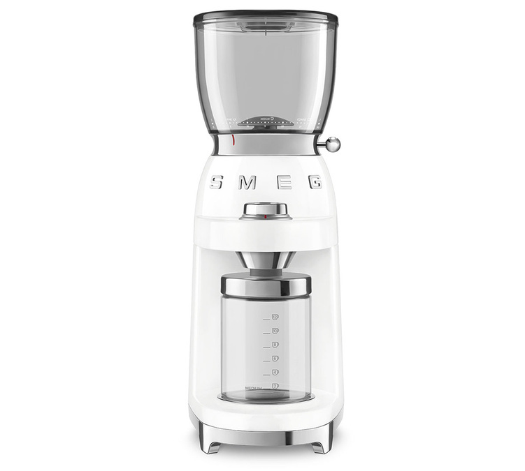 SMEG Coffee Grinder, White, CGF11WHEU, 1950s style.
