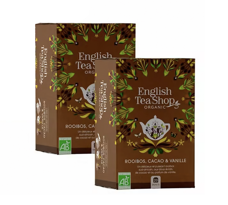 „Rooibos Cacao Vanille“ ekologiška arbata – 2 dėžutės po 20 pakelių – „ENGLISH TEA SHOP“