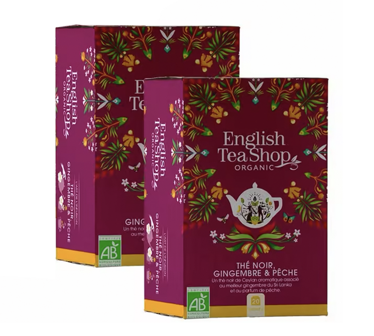 Pack Thé Noir Pêche Gingembre Bio - 2 x 20 sachets - ENGLISH TEA SHOP